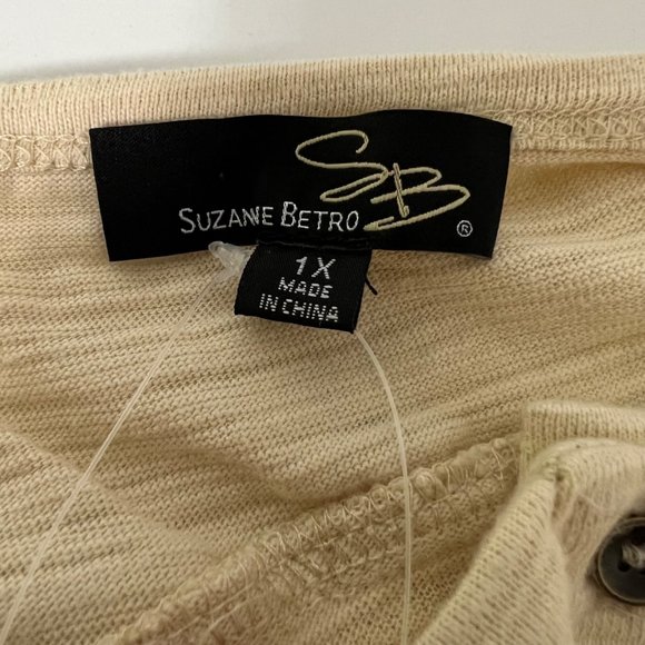 Suzanne Betro Womens Long Sleeve Lace Detail Henley Tee Blouse Cream size 1X - Picture 9 of 12